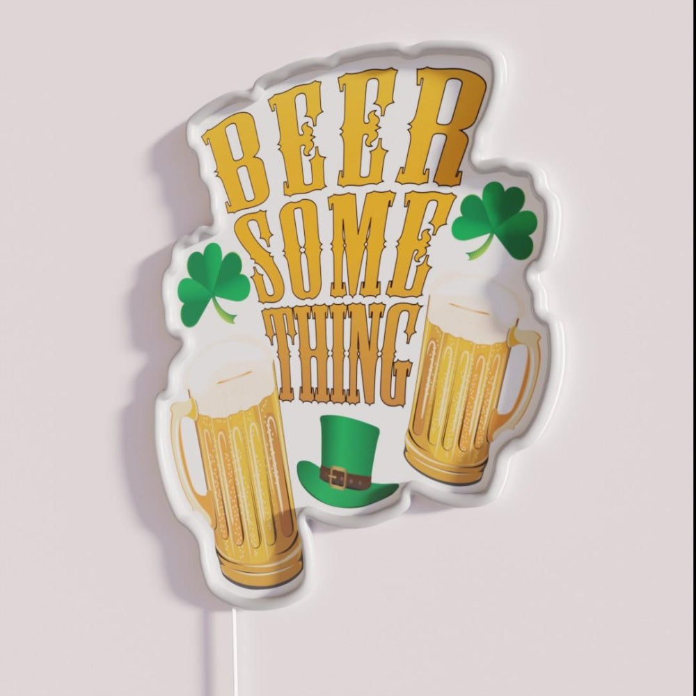 Beer Something Rgb Led Neon Sign - Neon sign mounted on wall in room
