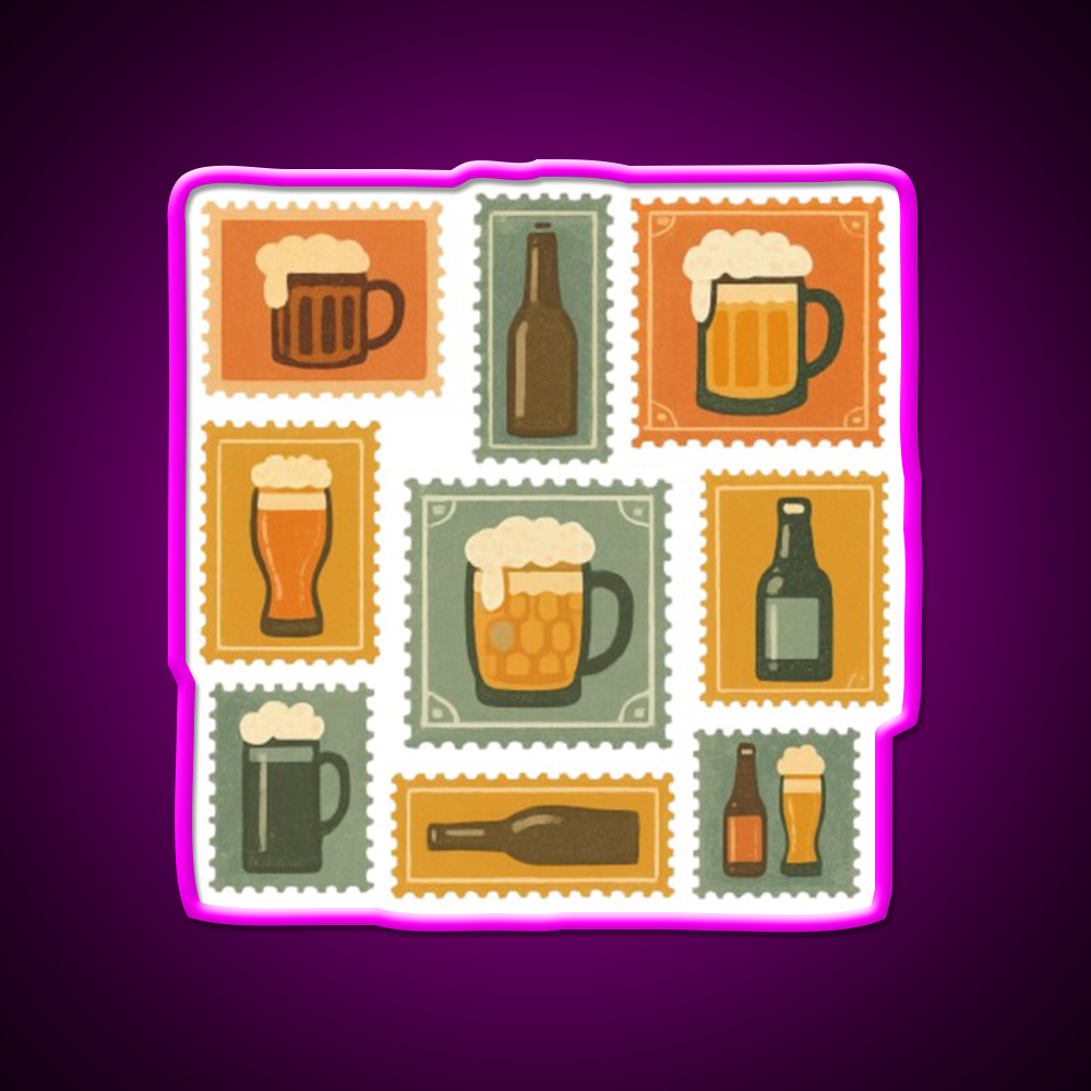 Beer Stamps Beer Bar Decor Led Neon Sign Rgb Color - Neon sign mounted on wall in room