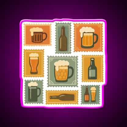 Beer Stamps Beer Bar Decor Led Neon Sign Rgb Color - Neon sign mounted on wall in room