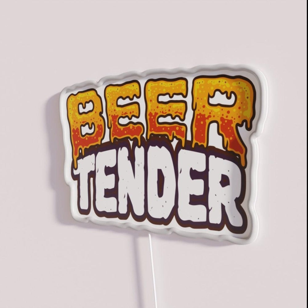 Beer Tender Funny Bartender Rgb Led Neon Sign - Neon sign mounted on wall in room