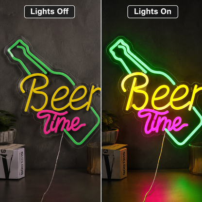 Beer Times Word Wall Light LED Neon Sign - 06 Day Night Comparison