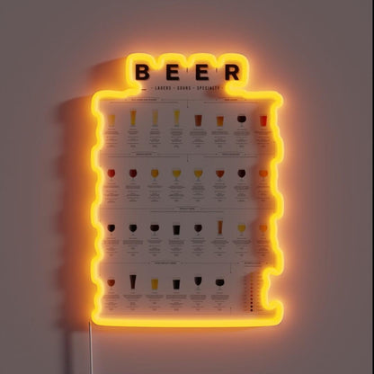 Beer Types Chart Lagers Rgb Led Neon Sign - Custom LED neon sign front view