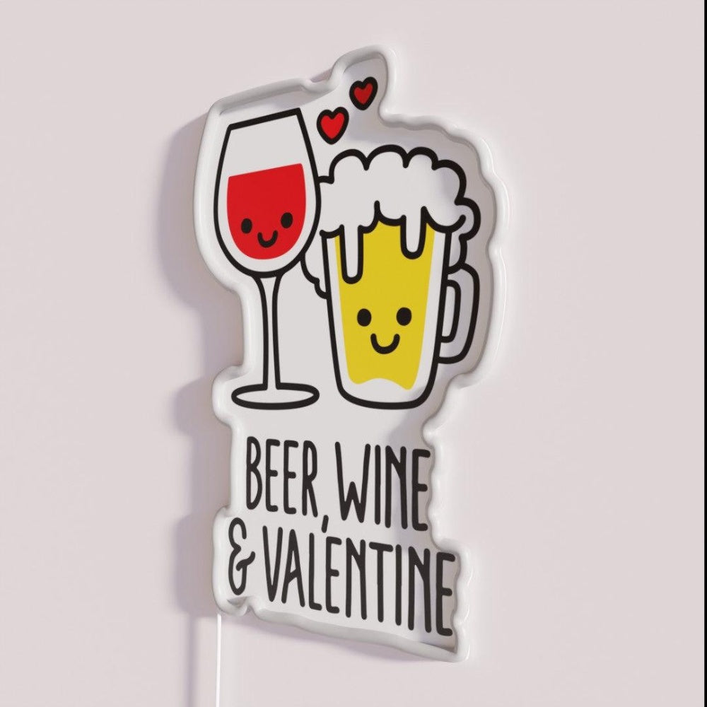 Beer Wine Valentine Funny Valentines Day Rgb Led Neon Sign - Neon sign mounted on wall in room