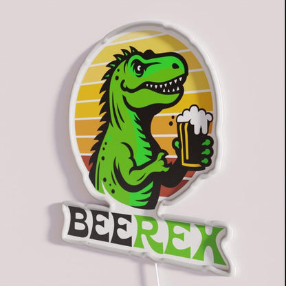 Beerex T Rex Drinking A Beer Rgb Led Neon Sign - Neon sign mounted on wall in room