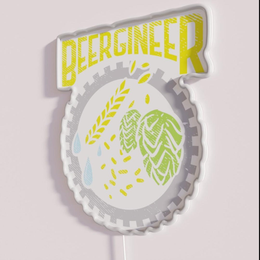 Beergineer Craft Beer Hops Homebrew Brewing Rgb Led Neon Sign - Neon sign mounted on wall in room