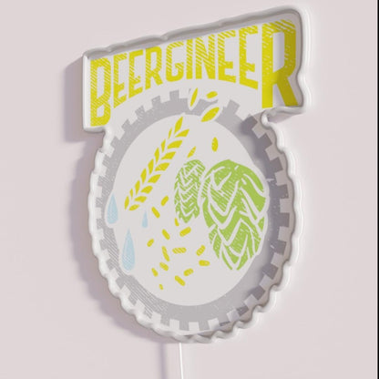 Beergineer Craft Beer Hops Homebrew Brewing Rgb Led Neon Sign - Neon sign mounted on wall in room