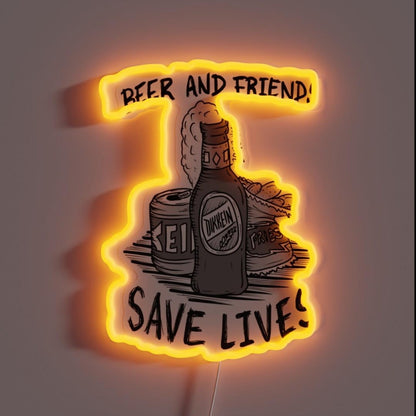 Beers And Friends Save Lives French Fries Rgb Led Neon Sign - Custom LED neon sign front view