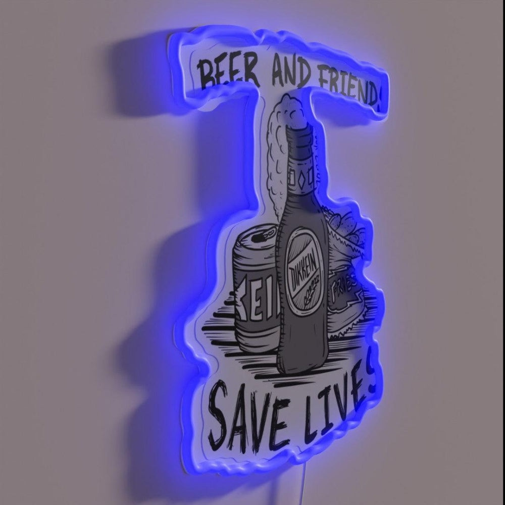 Beers And Friends Save Lives French Fries Rgb Led Neon Sign - LED neon sign close-up detail