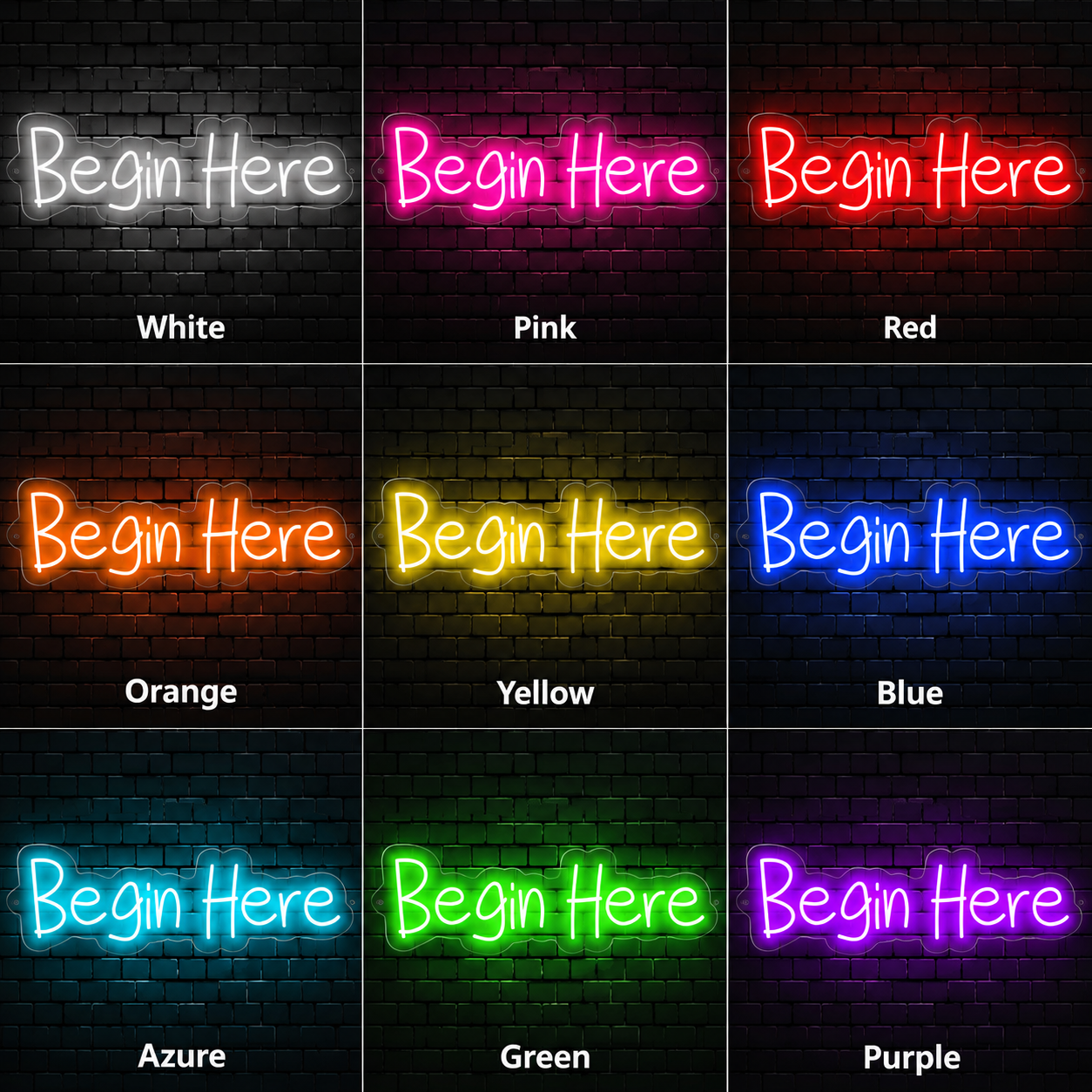 Begin Here LED Neon Sign - 05 Color Grid