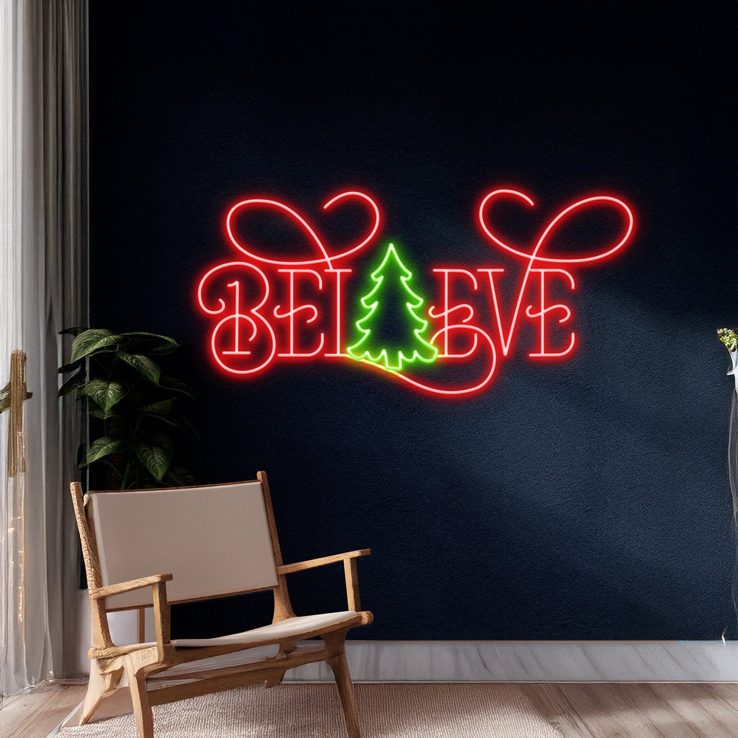 Believe Christmas Tree Neon Sign