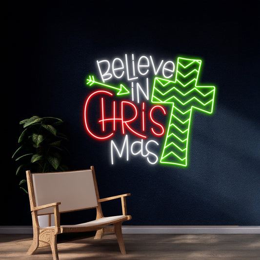 Believe In Christmas Jesus Cross Neon Sign