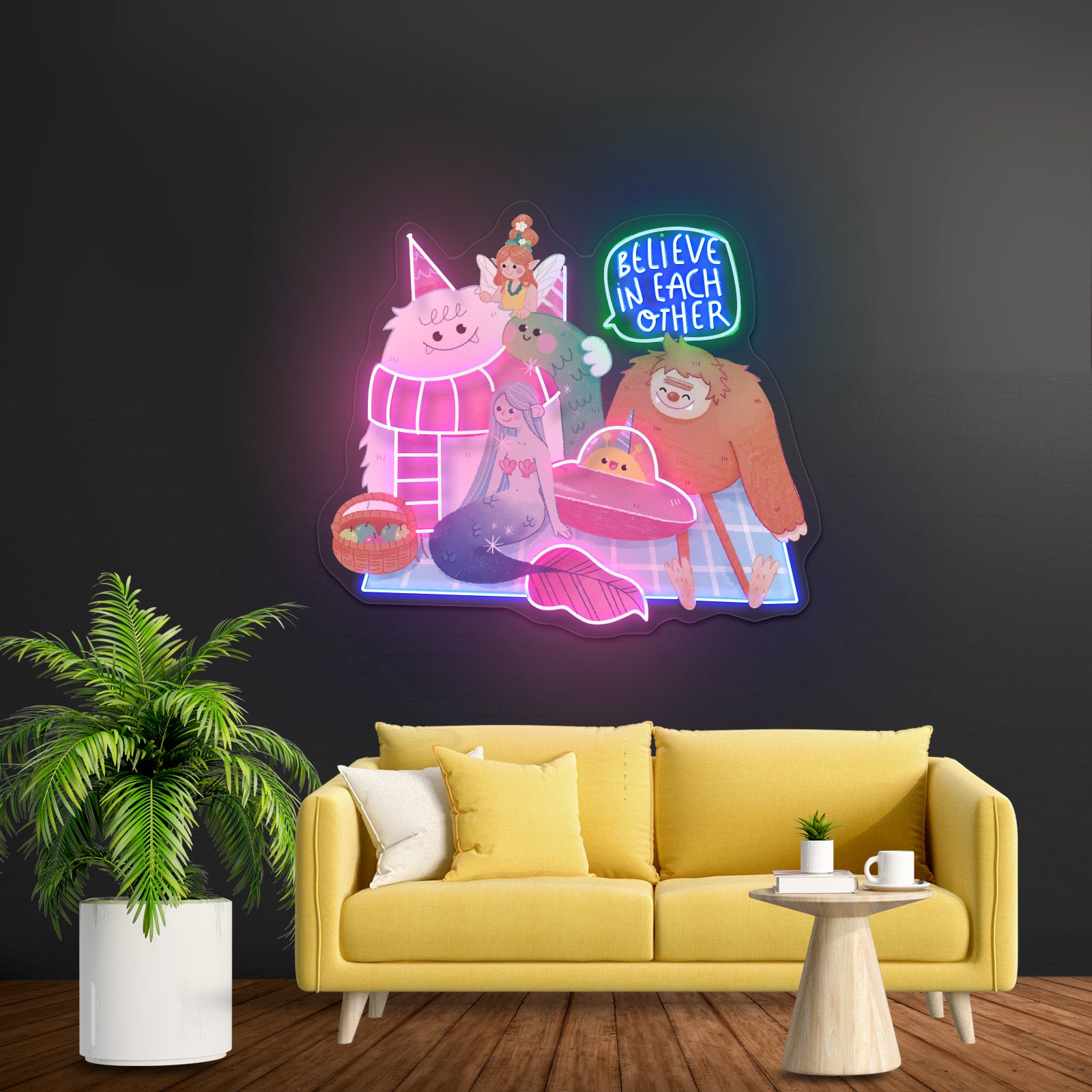 Believe In Each Other Big Foot Mermaid Fairy Alien Yeti Monster Neon Signs