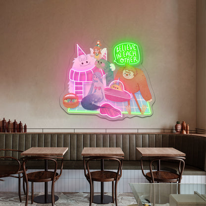 Believe In Each Other Big Foot Mermaid Fairy Alien Yeti Monster Neon Signs