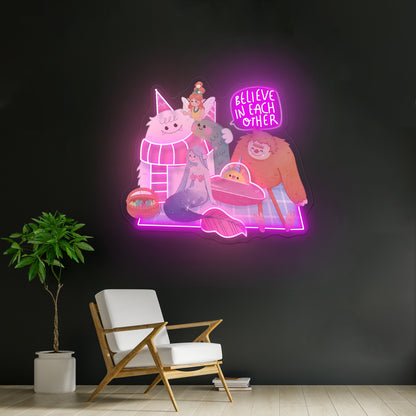 Believe In Each Other Big Foot Mermaid Fairy Alien Yeti Monster Neon Signs