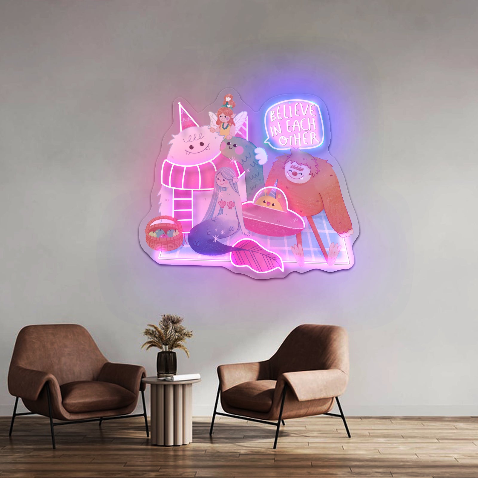 Believe In Each Other Big Foot Mermaid Fairy Alien Yeti Monster Neon Signs