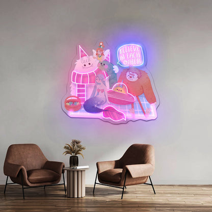 Believe In Each Other Big Foot Mermaid Fairy Alien Yeti Monster Neon Signs