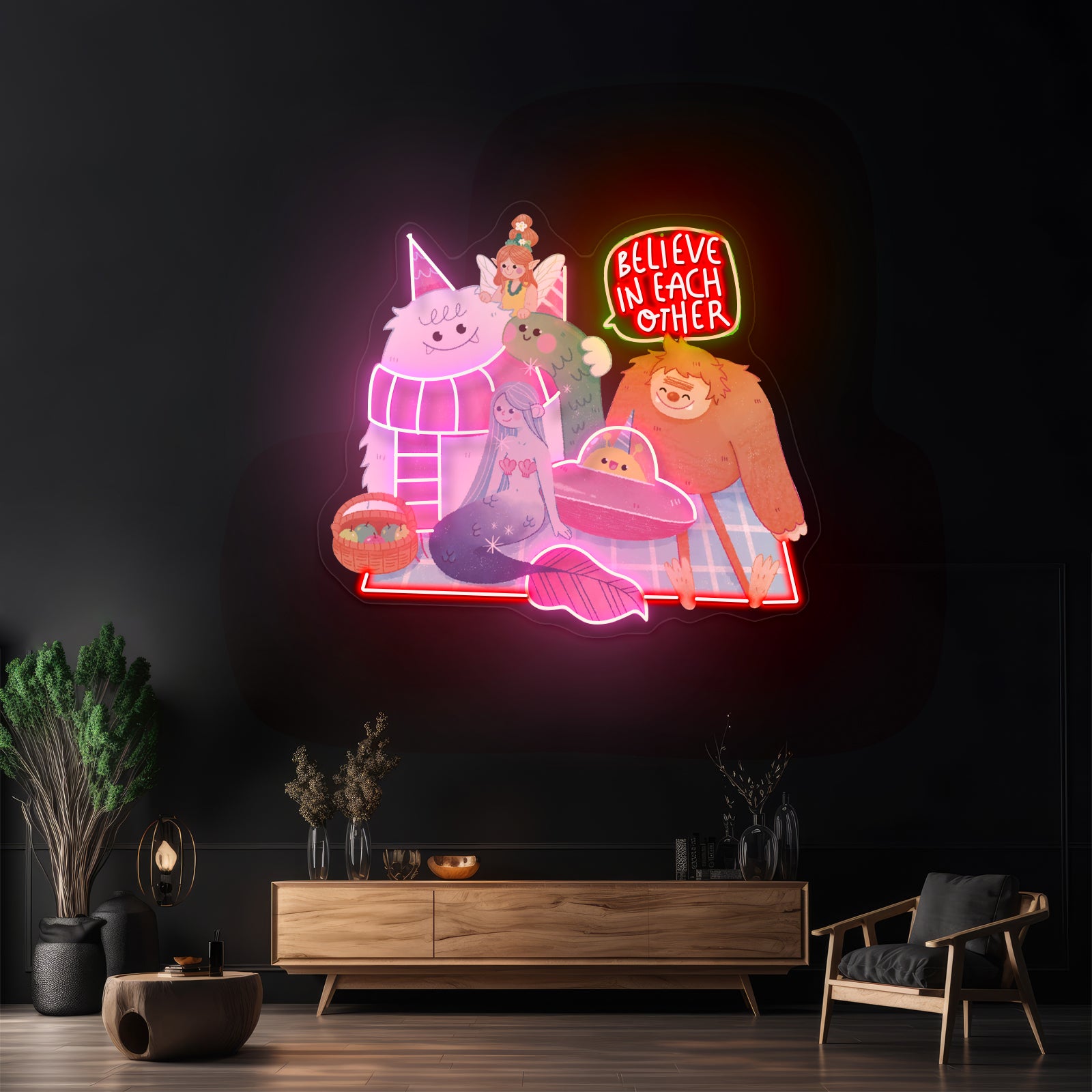 Believe In Each Other Big Foot Mermaid Fairy Alien Yeti Monster Neon Signs