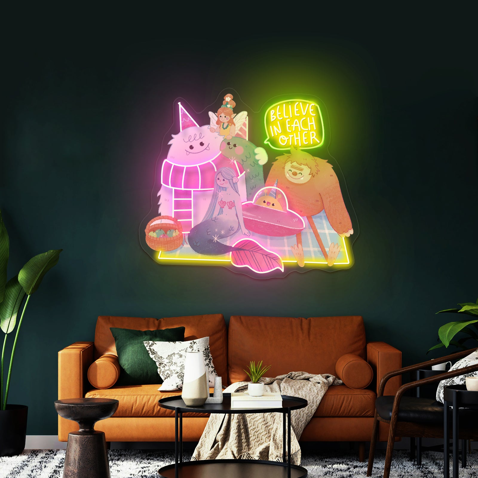 Believe In Each Other Big Foot Mermaid Fairy Alien Yeti Monster Neon Signs