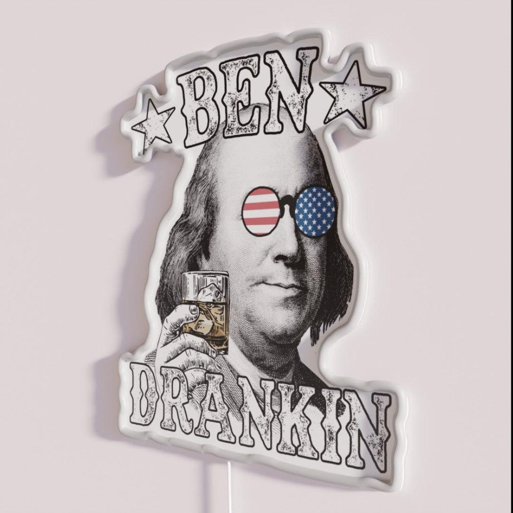 Ben Drankin Benjamin Franklin 4th Of July Rgb Led Neon Sign - Neon sign mounted on wall in room