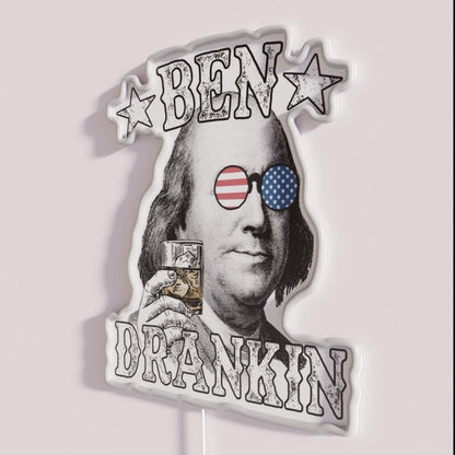 Ben Drankin Benjamin Franklin 4th Of July Rgb Led Neon Sign - Neon sign mounted on wall in room