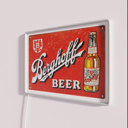 Berghoff Beer Distressed Rgb Led Neon Sign - Neon sign mounted on wall in room