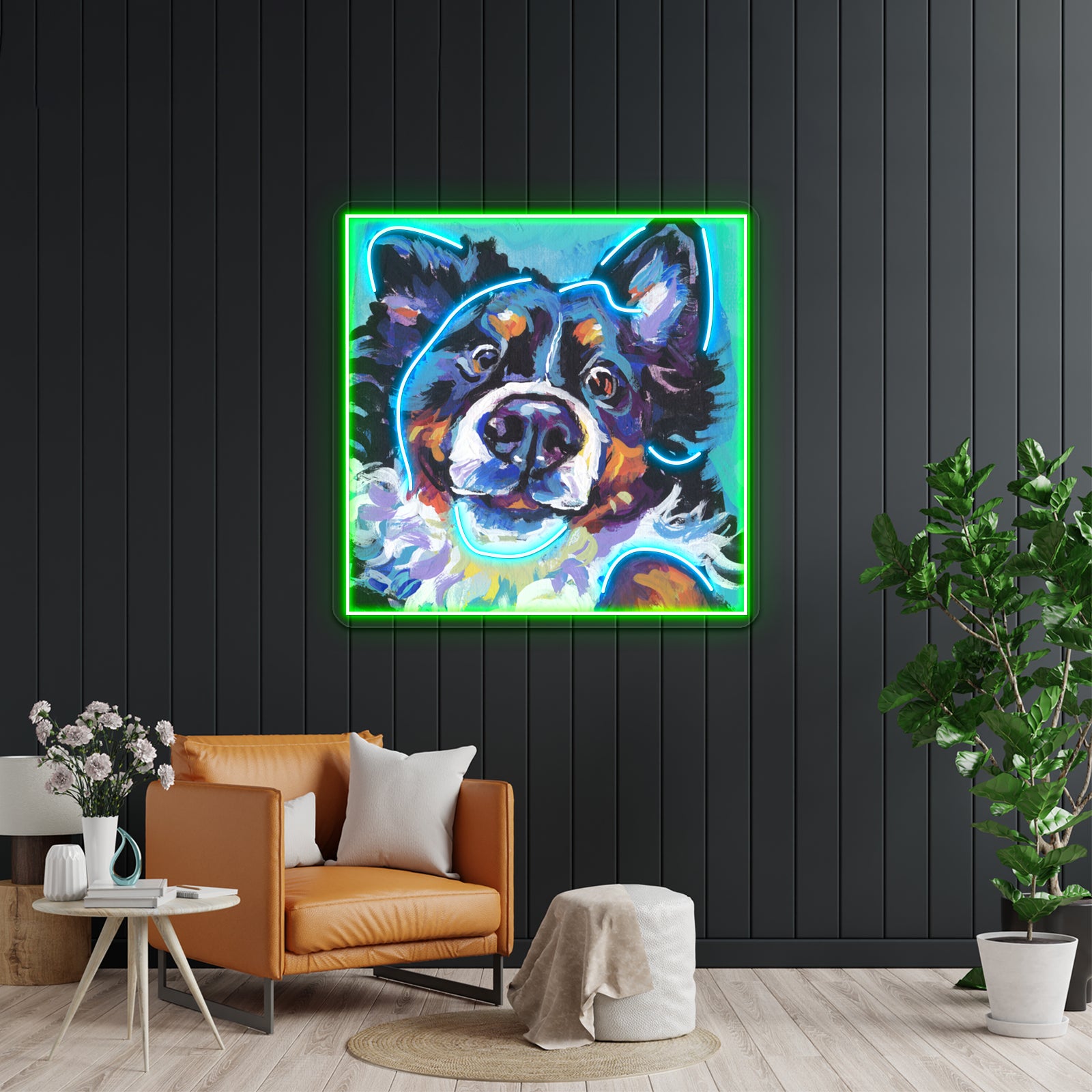 Bernese Mountain Dog Bright Colorful Pop Dog Artwork Led Neon Sign