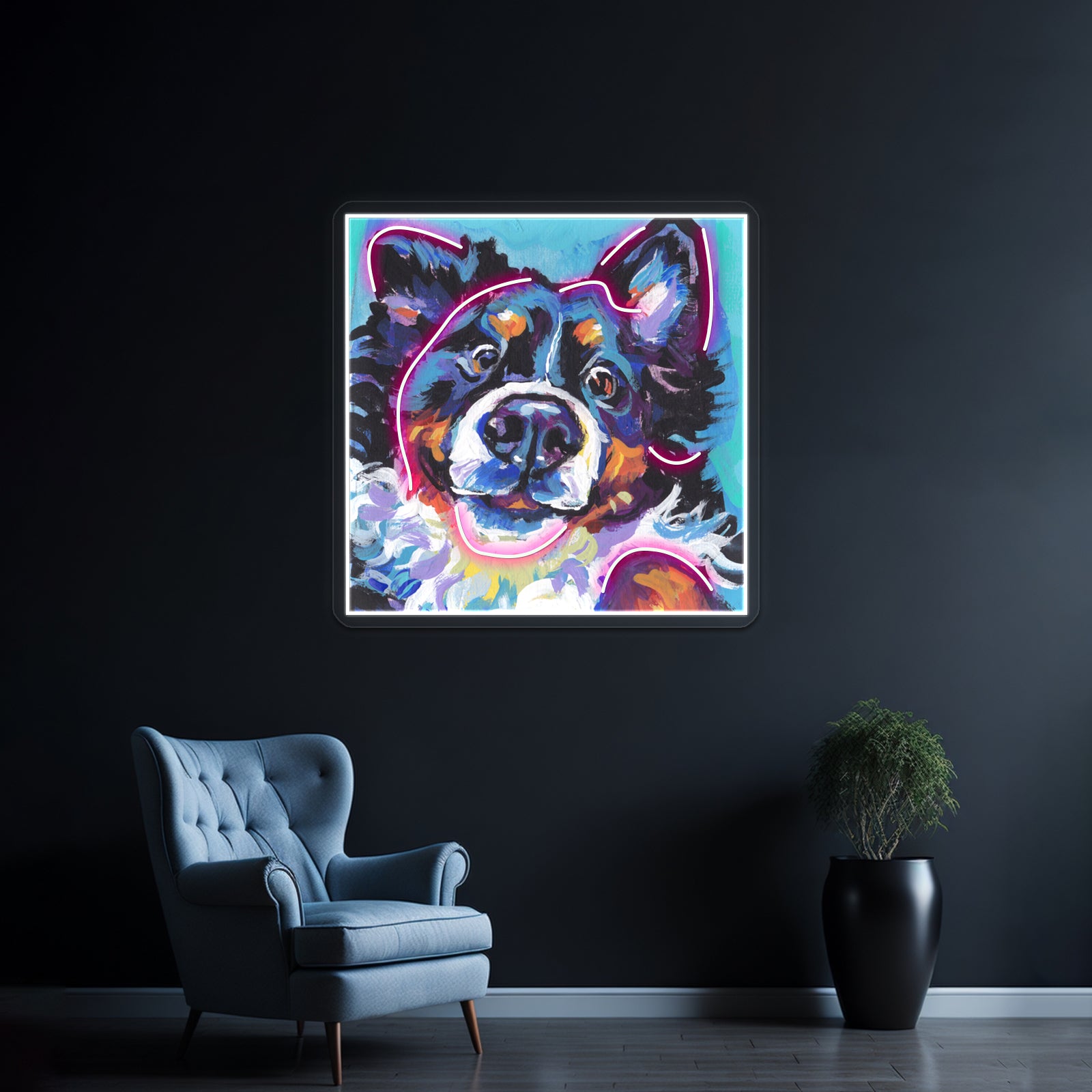 Bernese Mountain Dog Bright Colorful Pop Dog Artwork Led Neon Sign