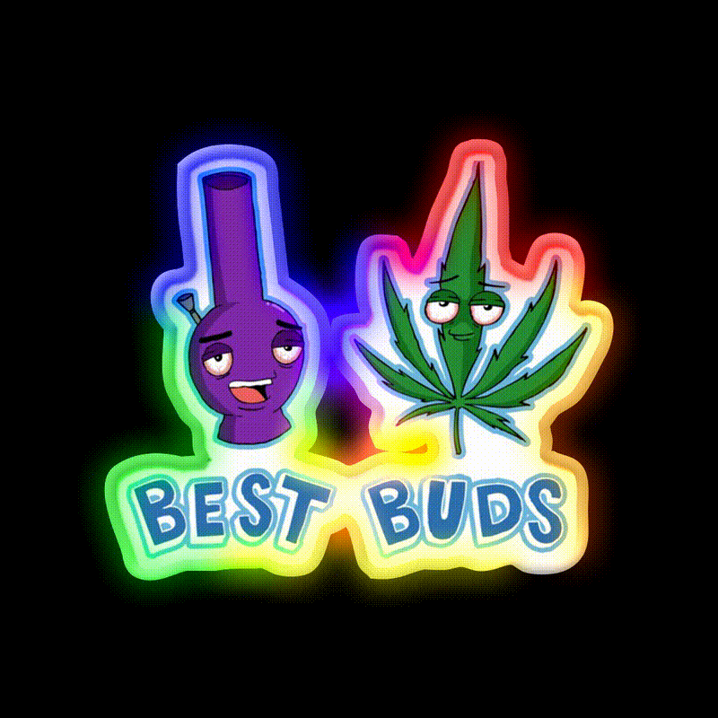 Best Buds Hemp Inspired Green Leaf Led Neon Sign Rgb Color - LED neon sign close-up detail