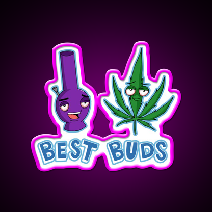 Best Buds Hemp Inspired Green Leaf Led Neon Sign Rgb Color - Neon sign mounted on wall in room