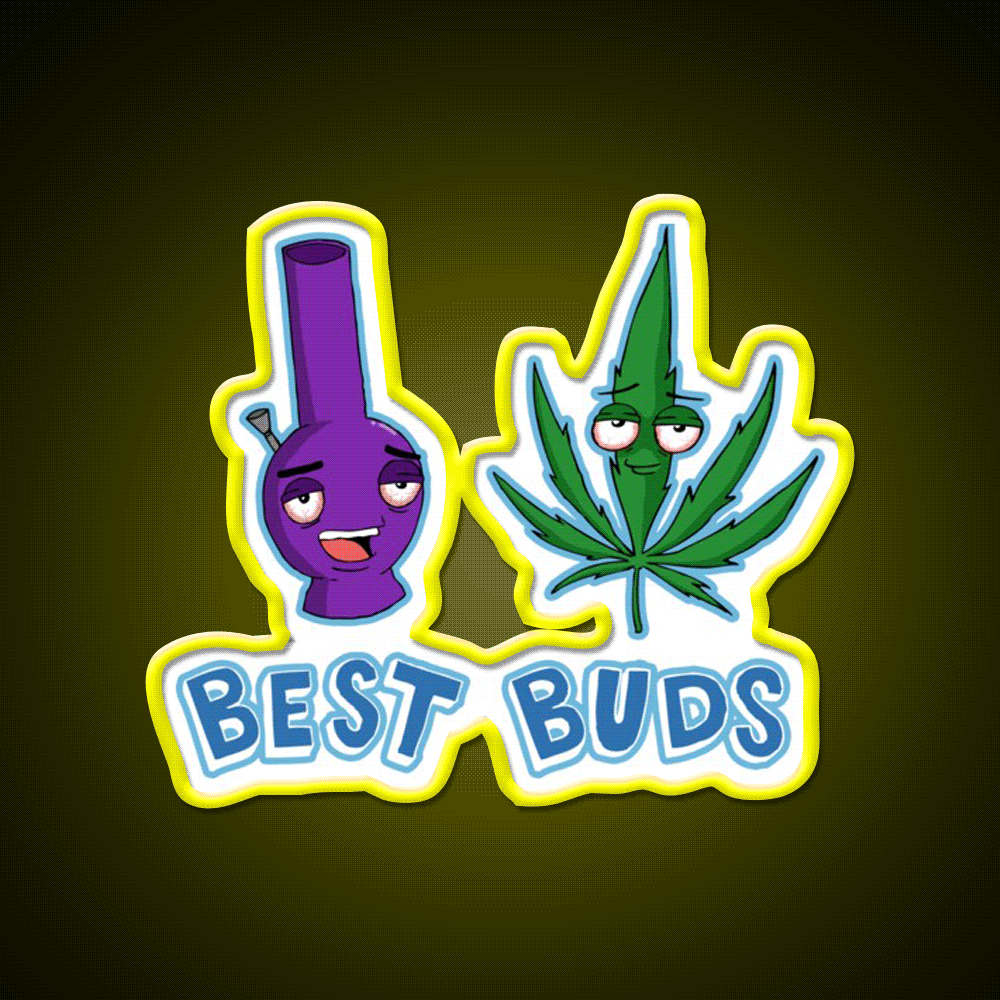 Best Buds Hemp Inspired Green Leaf Led Neon Sign Rgb Color - Custom LED neon sign front view
