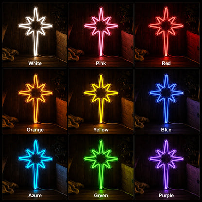 Bethlehem Star Man Cave LED Neon Sign day and night comparison