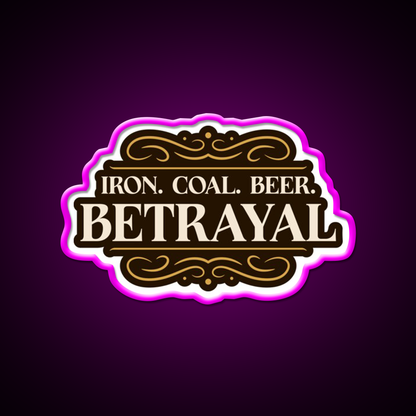 Betrayal Iron Coal Beer Brass Boardgame Beer Bar Decor Led Neon Sign Rgb Color - Neon sign mounted on wall in room