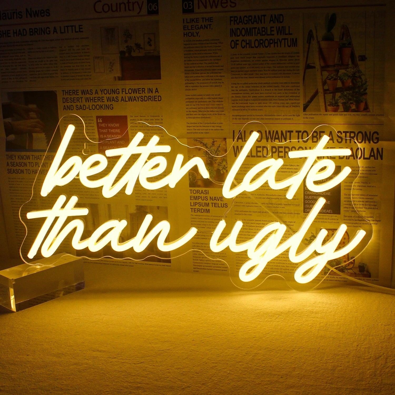 Better Late Than Ugly Warm Glow Led Neon Sign Cozy Indoor Wall Art | Shineneon