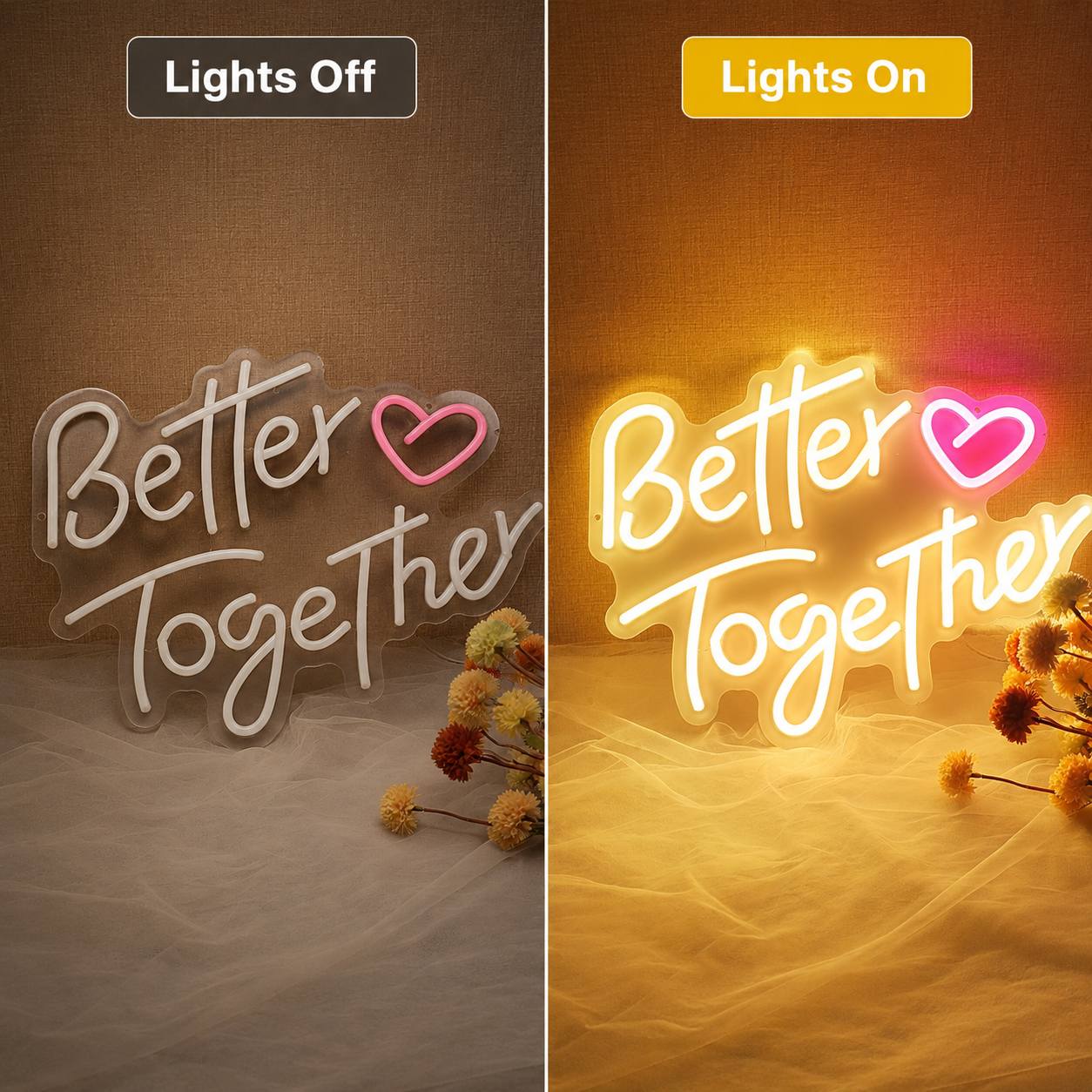 Better Together Living Room Decor LED Neon Sign Wall Neon Sign - 06 Day Night Comparison