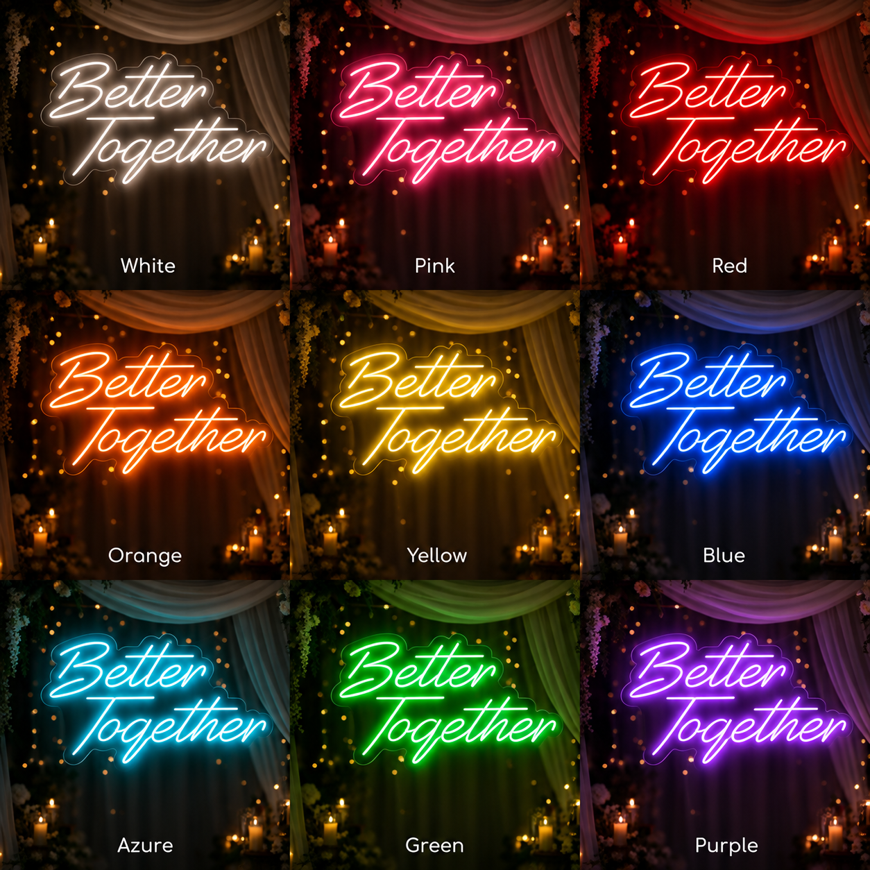 Better Together Phrase Wall Decor LED Neon Sign - 05 Color Grid