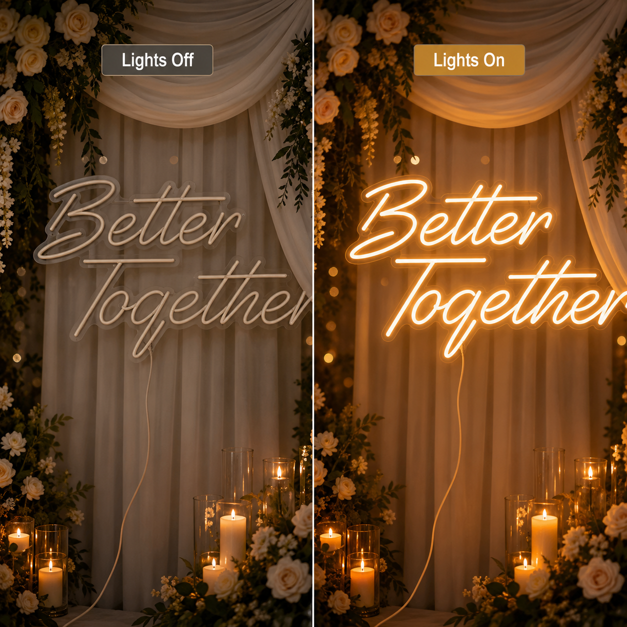 Better Together Phrase Wall Decor LED Neon Sign Wall Neon Sign - 06 Day Night Comparison