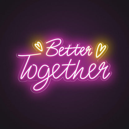 Better Together Pink And Yellow Hearts Led Neon Sign For Romantic Wedding Cafe Decor | Shineneon