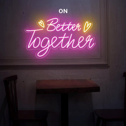 Better Together Pink And Yellow Hearts Led Neon Sign For Romantic Wedding Cafe Decor | Shineneon