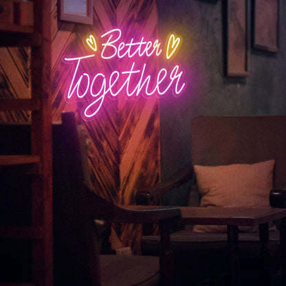 Better Together Pink And Yellow Hearts Led Neon Sign For Romantic Wedding Cafe Decor | Shineneon