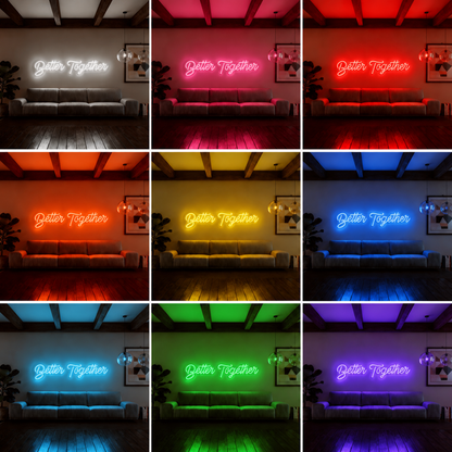 Better Together Script Living Room LED Neon Sign color grid