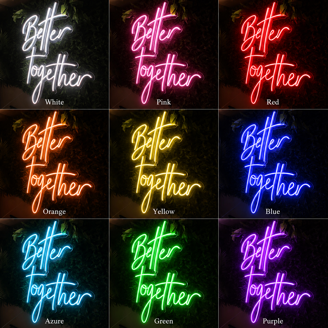 Better Together Script Wall Decor LED Neon Sign Wall Neon Sign - 05 Color Grid