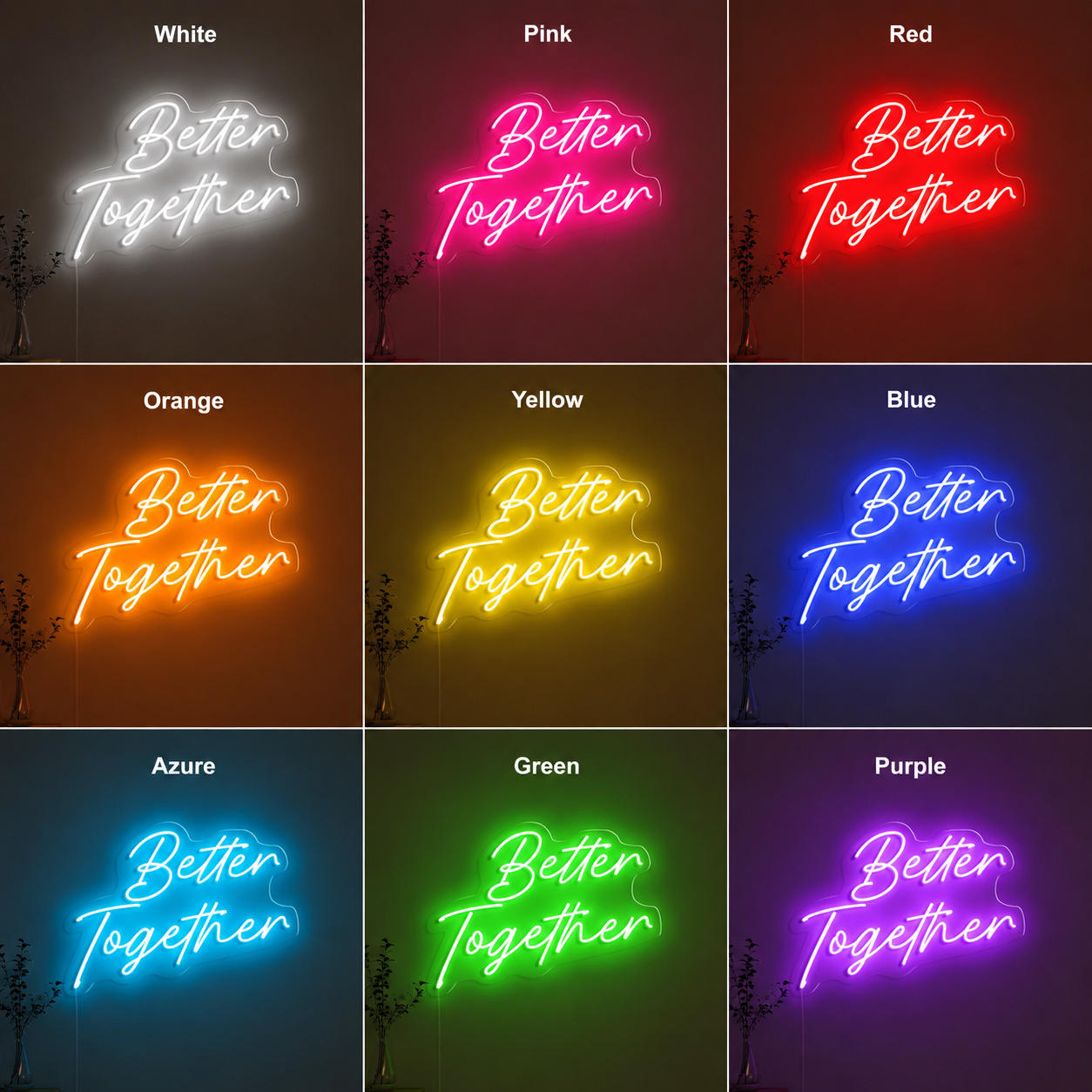 Better Together Text Wall Decor LED Neon Sign Wall Neon Sign - 05 Color Grid
