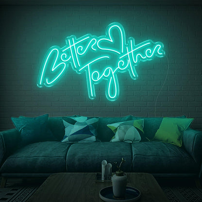 Better Together Warm Yellow Led Neon Sign Handwritten Heart Design For Home | Shineneon