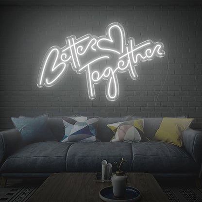 Better Together Warm Yellow Led Neon Sign Handwritten Heart Design For Home | Shineneon