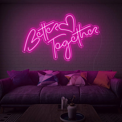 Better Together Warm Yellow Led Neon Sign Handwritten Heart Design For Home | Shineneon