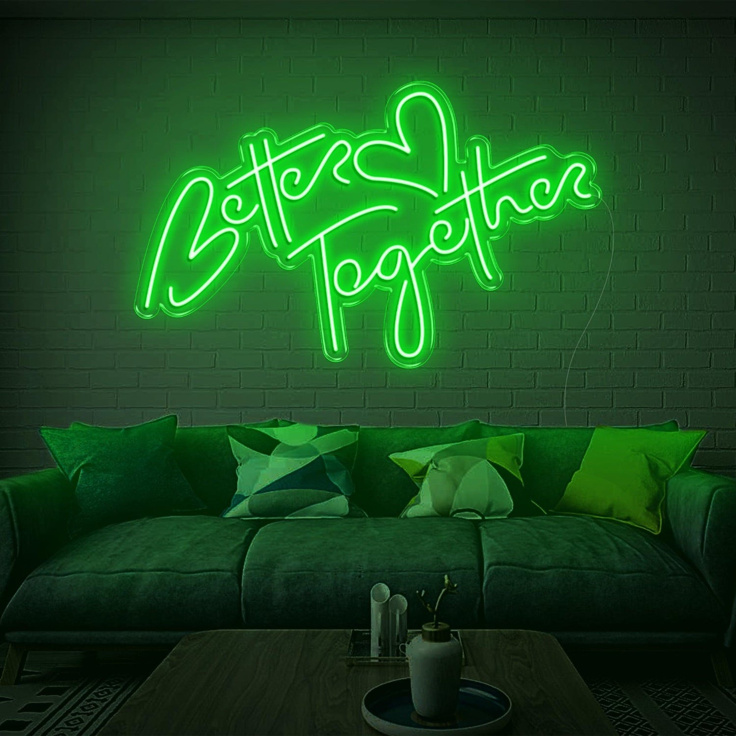 Better Together Warm Yellow Led Neon Sign Handwritten Heart Design For Home | Shineneon