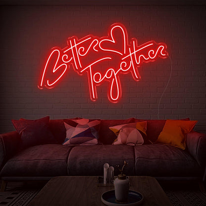 Better Together Warm Yellow Led Neon Sign Handwritten Heart Design For Home | Shineneon