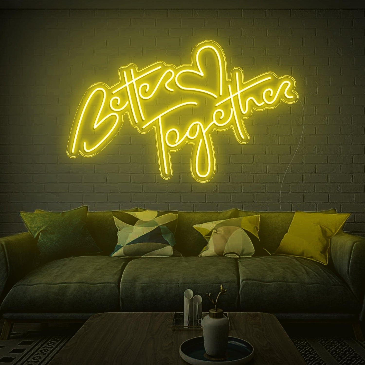 Better Together Warm Yellow Led Neon Sign Handwritten Heart Design For Home | Shineneon