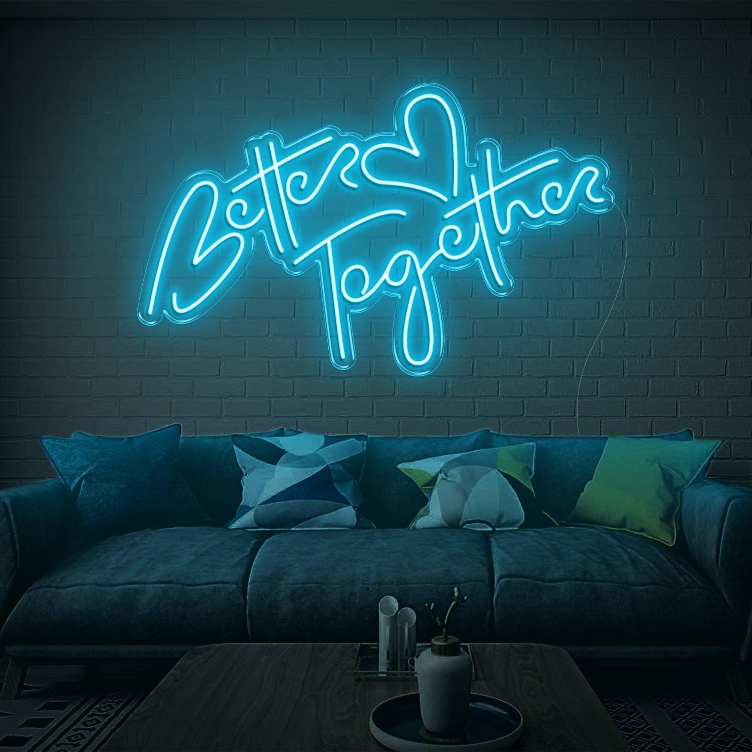 Better Together Warm Yellow Led Neon Sign Handwritten Heart Design For Home | Shineneon