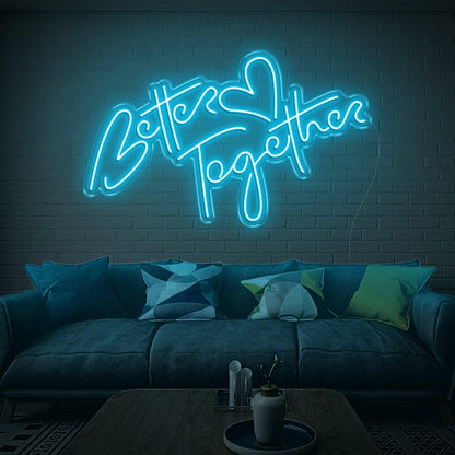 Better Together Warm Yellow Led Neon Sign Handwritten Heart Design For Home | Shineneon